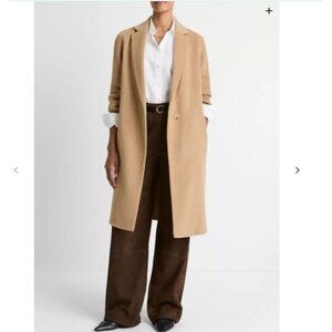 Vince Classic Wool Straight Coat Womens 1X Tan Basic Chic Contemporary Old Money